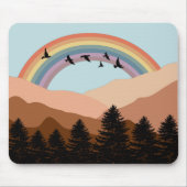 Abstrakte Landschaftswälder Bäume Regenbogen & Vög Mousepad (Vorne)