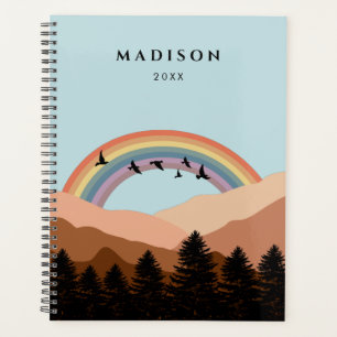 Abstrakte Landschaftswälder Bäume Regenbogen & Vög Planer