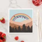 Abstrakte Landschaftswälder Bäume Regenbogen & Vög Serviette (Beispiel)