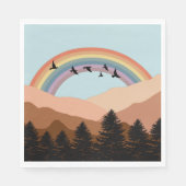 Abstrakte Landschaftswälder Bäume Regenbogen & Vög Serviette (Vorderseite)