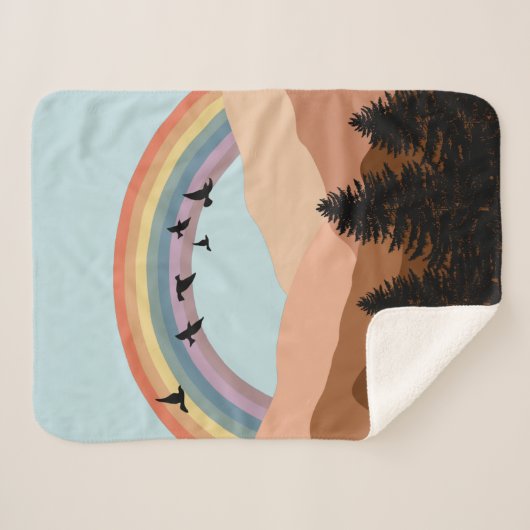 Abstrakte Landschaftswälder Bäume Regenbogen & Vög Sherpadecke (Vorderseite (Horizontal))