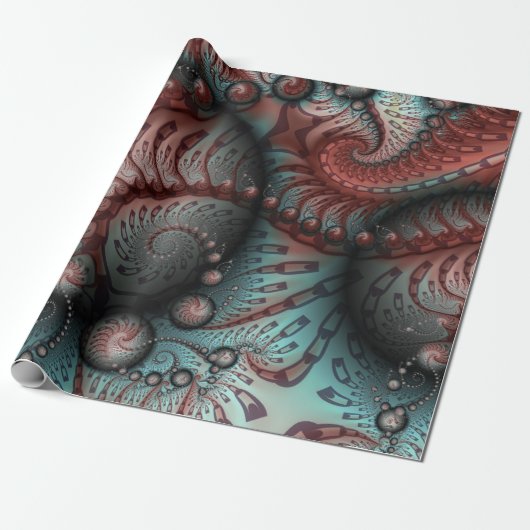 Abstrakte lebendige Fantasy-Fraktal-Kunst Braun Bl Geschenkpapier (Ungerollt)