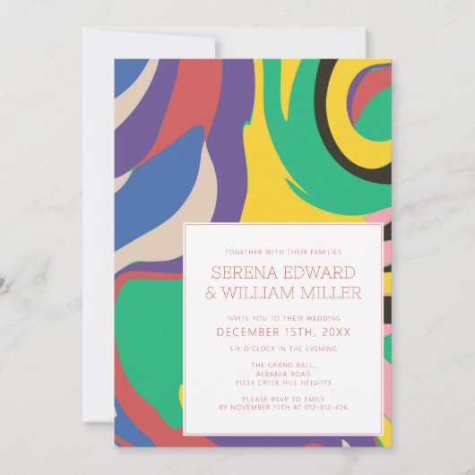 Abstrakte, lebendige Formen Chic Wedding Einladung (Vorderseite)