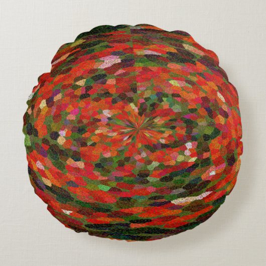 Abstrakte, lebendige rote Blume Rundes Kissen (Vorderseite)