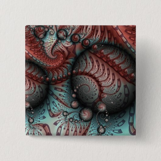 Abstrakte lebhafte Fantasy-Fraktal-Kunst Braun Bla Button (Vorderseite)