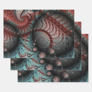 Abstrakte lebhafte Fantasy-Fraktal-Kunst Braun Bla Geschenkpapier Set