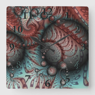 Abstrakte lebhafte Fantasy-Fraktal-Kunst Braun Bla Quadratische Wanduhr