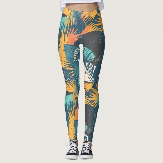 Abstrakte Leggings aus Palmblättern (Vorderseite)