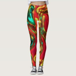 Abstrakte Leggings aus Red und Cyan Neon Liquid