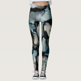 Abstrakte Leggings für Frauen in Schwarz und Blau