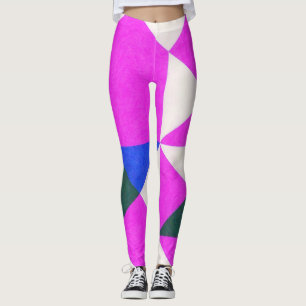 Abstrakte Leggings in rosa Farbblöcken