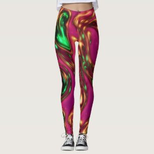 Abstrakte Leggings in rosa und grüner Neon