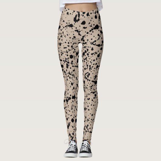 Abstrakte Leggings in Schwarz und Beige (Vorderseite)