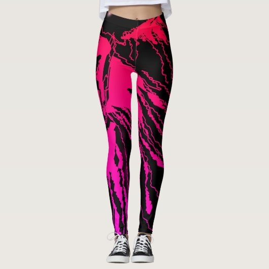 Abstrakte Leggings in Schwarz und Rosa (Vorderseite)