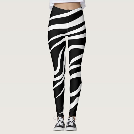 Abstrakte Leggings in Schwarz und Weiß (Vorderseite)