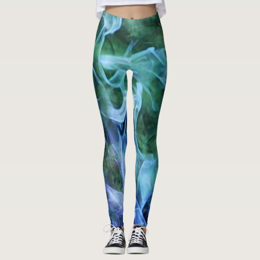Abstrakte Leggings mit blauem Feuer (Vorderseite)