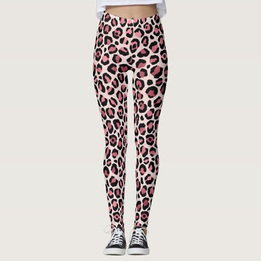 Abstrakte Leggings mit exklusivem rosa Leopard (Vorderseite)