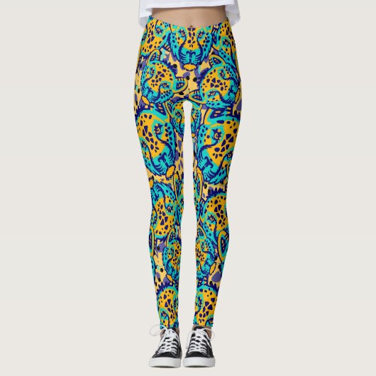 abstrakte Leggings mit lebendigem Tigerkopfmuster (Vorderseite)