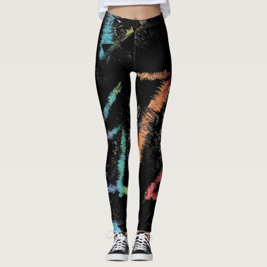 Abstrakte Leggings mit lebendigen Pinselstrichen (Vorderseite)