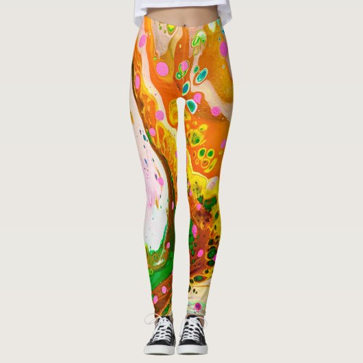 Abstrakte Leggings mit leuchtend farbigem Marmor (Vorderseite)