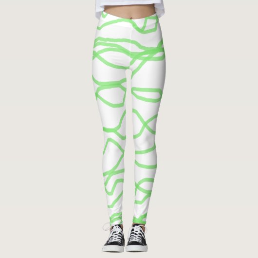 Abstrakte Leggings mit weißem und kaltem Grün (Vorderseite)