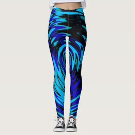 Abstrakte Leggings mit Wirbel in Blue Schwarz-weiß