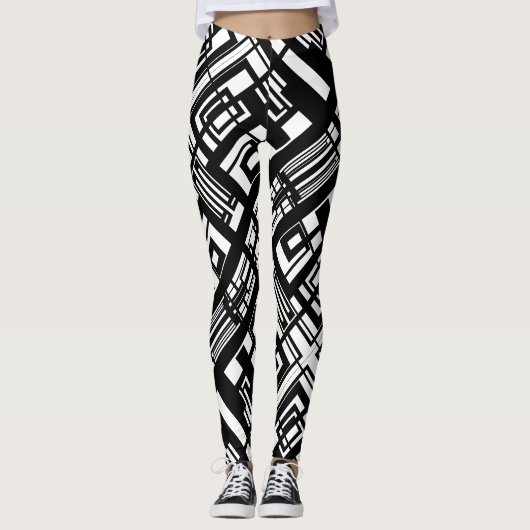 Abstrakte Leggings Schwarz/Weiß (Vorderseite)