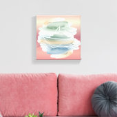 Abstrakte Leinwand - Sandy Beige, Dusty Blue & O (Insitu (Wohnzimmer))