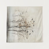 Abstrakte Leinwand von Bäumen und Vögeln Wandteppich (Vorderseite (Horizontal))