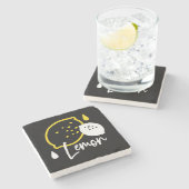 Abstrakte Lemon Illustration - Frische Zitrusfrüch Steinuntersetzer (Seitenansicht)