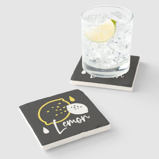 Abstrakte Lemon Illustration - Frische Zitrusfrüch Steinuntersetzer (Seitenansicht)