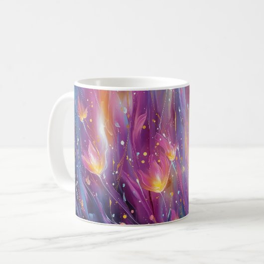 Abstrakte leuchtende Blumenexplosion Kaffeetasse (Vorderseite Links)