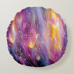 Abstrakte leuchtende Blumenexplosion Rundes Kissen