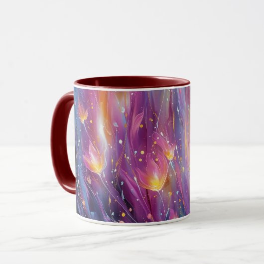 Abstrakte leuchtende Blumenexplosion Tasse (Vorderseite Links)