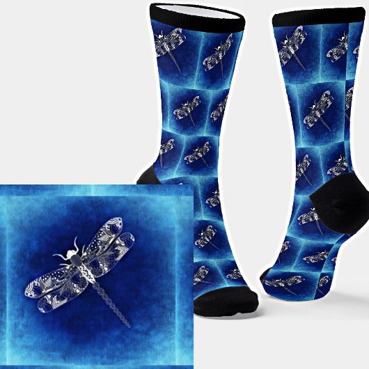 Abstrakte Libelle in Blau Socken