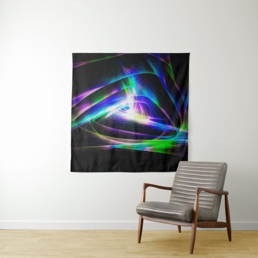 Abstrakte Lichtwellen und schwarze Hintergrundabst Wandteppich (Beispiel)