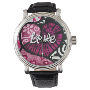 Abstrakte Liebe Herzrosa florale Polka Dosen Schwa Armbanduhr