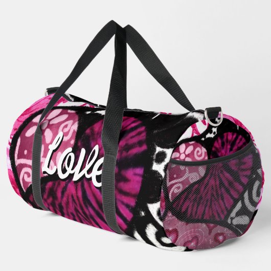 Abstrakte Liebe Herzrosa florale Polka Dosen Schwa Duffle Bag (Rechte Ecke)