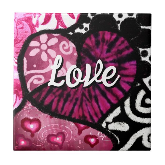 Abstrakte Liebe Herzrosa florale Polka Dosen Schwa Fliese (Vorderseite)