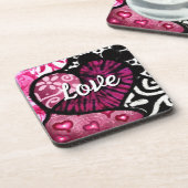 Abstrakte Liebe Herzrosa florale Polka Dosen Schwa Getränkeuntersetzer (Linke Seite)