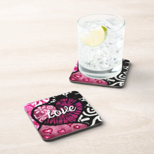 Abstrakte Liebe Herzrosa florale Polka Dosen Schwa Getränkeuntersetzer