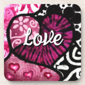 Abstrakte Liebe Herzrosa florale Polka Dosen Schwa Getränkeuntersetzer (Vorderseite)