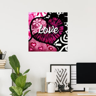 Abstrakte Liebe Herzrosa florale Polka Dosen Schwa Poster