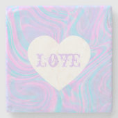 Abstrakte Liebe Valentines Rosa Weißes Herz farben Steinuntersetzer (Vorderseite)