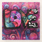 Abstrakte Liebe Word Graffiti Valentine Glasuntersetzer (Vorderseite)