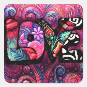 Abstrakte Liebe Word Graffiti Valentine Quadratischer Aufkleber