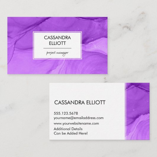 Abstrakte, Lila Alkoholtupfer Flüssigkeit Kunst Visitenkarte (Vorne/Hinten)