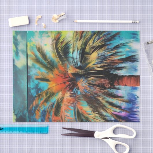 Abstrakte Lila Aquamarine Strandpalme Entdeckungsr Seidenpapier (Handwerk)