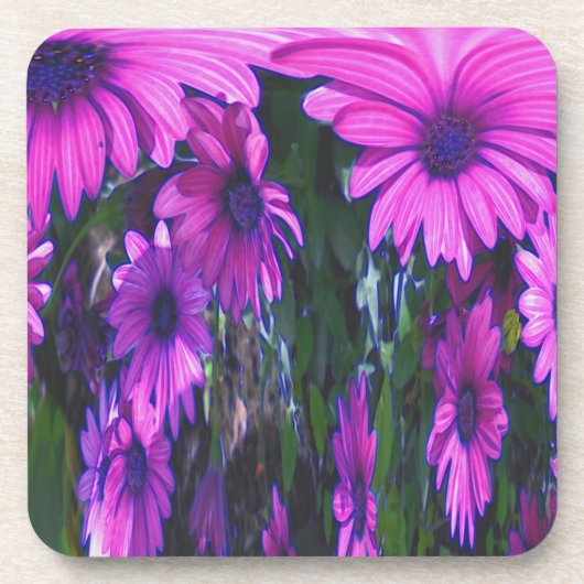 Abstrakte Lila Daisies Floral Cork Untersetzer Set (Vorderseite)