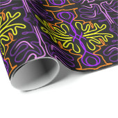 Abstrakte lila, gelbe, orangefarbene und rosa Bauw Geschenkpapier (Rolleneckpunkt)